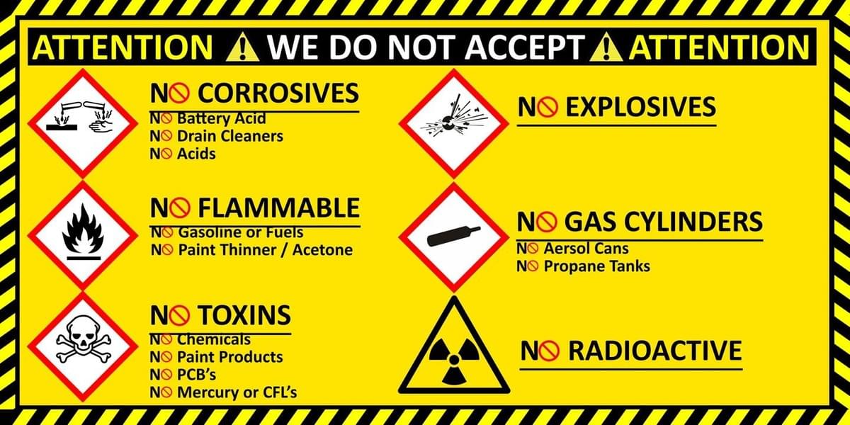 Safety and hazardous materials signage at Bob's Metals